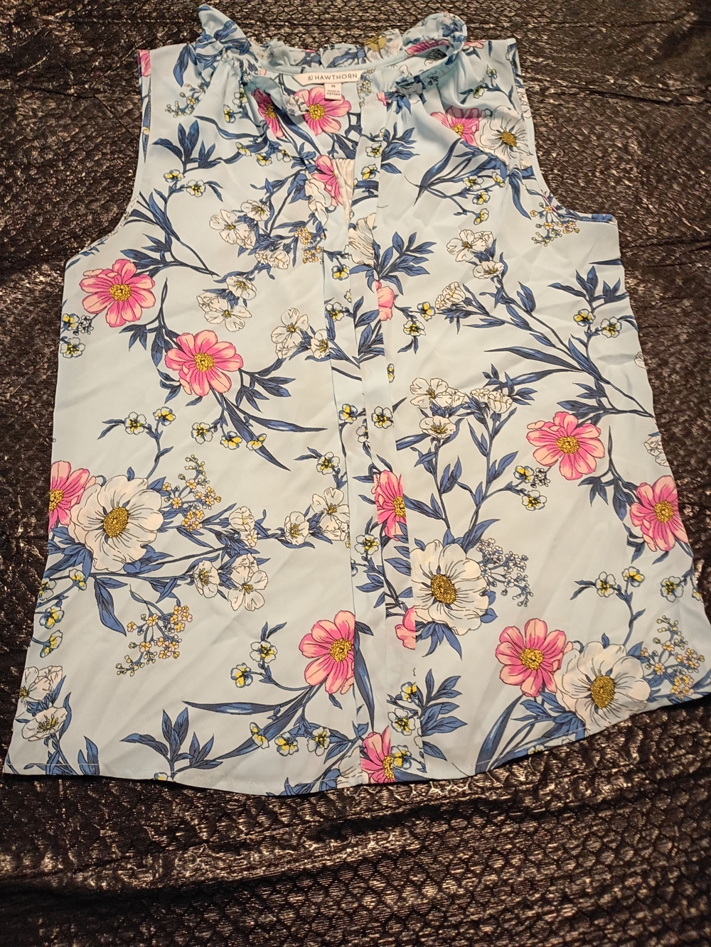 41 Hawthorn Light Blue Floral Blouse with Pink and Yellow Flowers